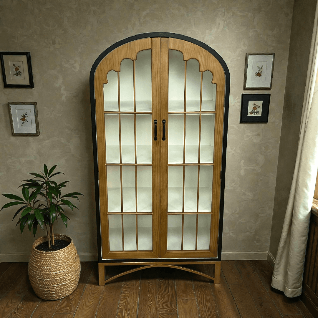 17 Stories Modern Black Solid Wood Glass China Cabinet - Image 1