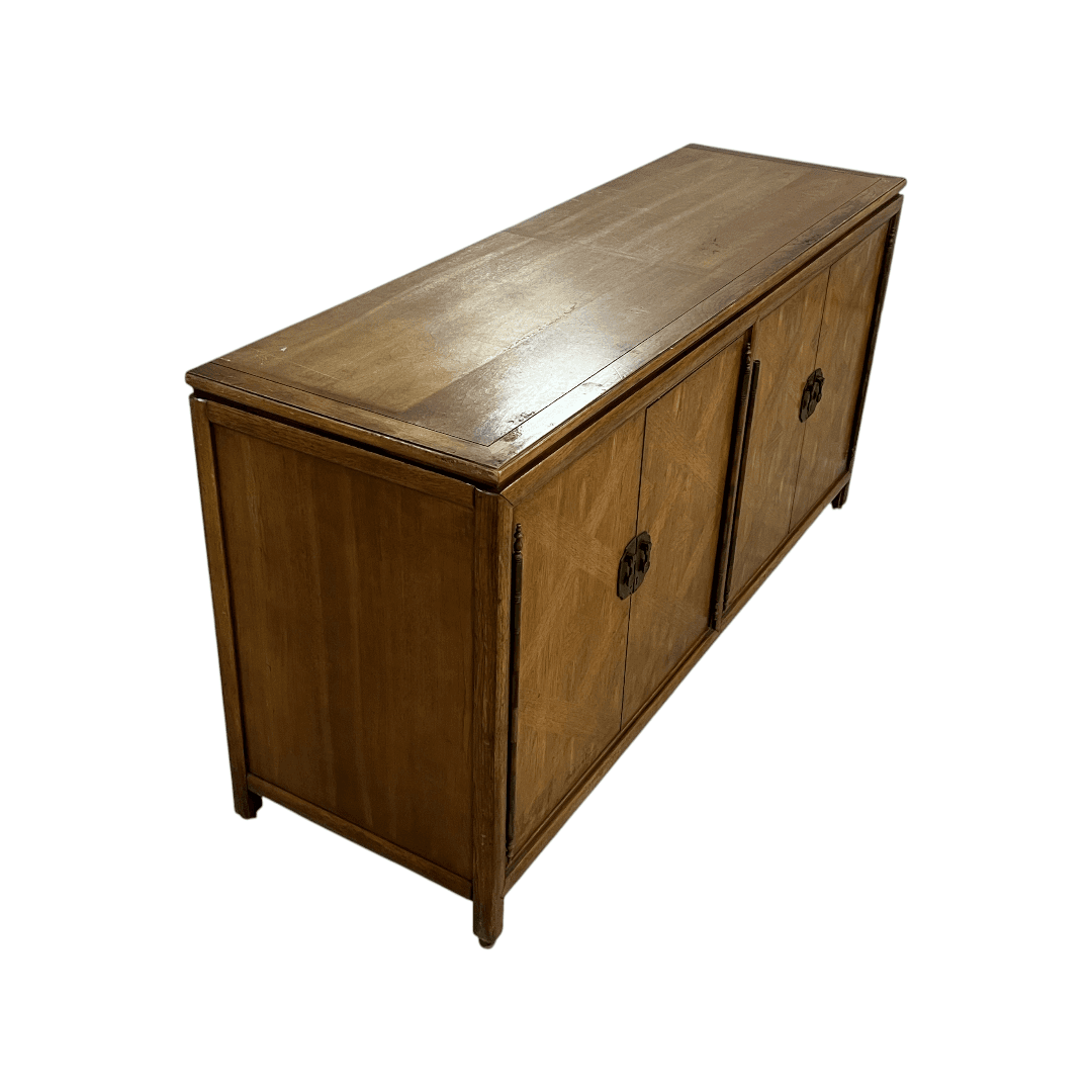Diamond Parquet Pecan Wood Hollywood Regency Credenza - Thumbnail 7