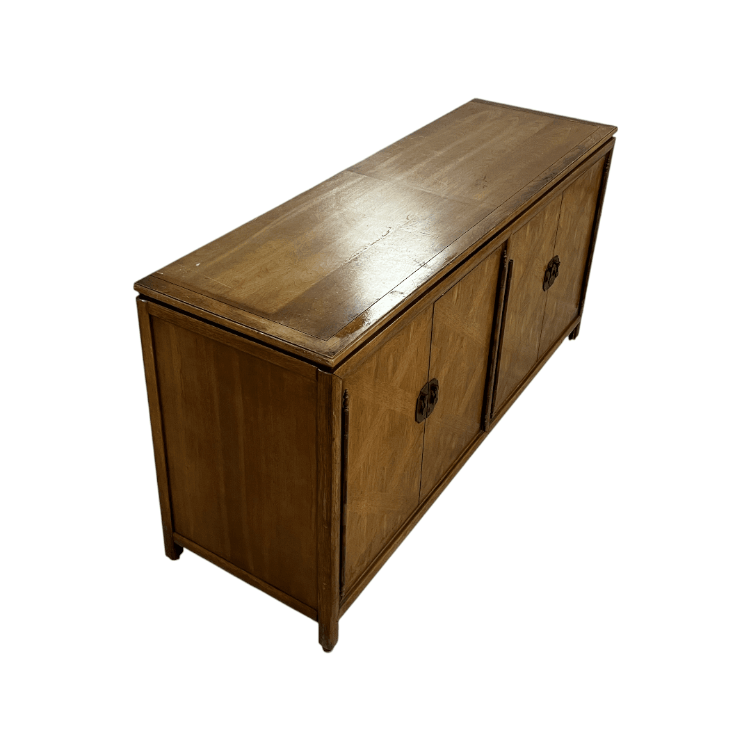 Diamond Parquet Pecan Wood Hollywood Regency Credenza - Thumbnail 9