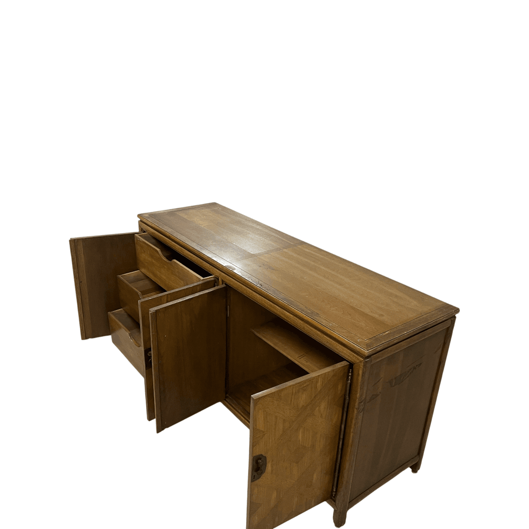 Diamond Parquet Pecan Wood Hollywood Regency Credenza - Thumbnail 14