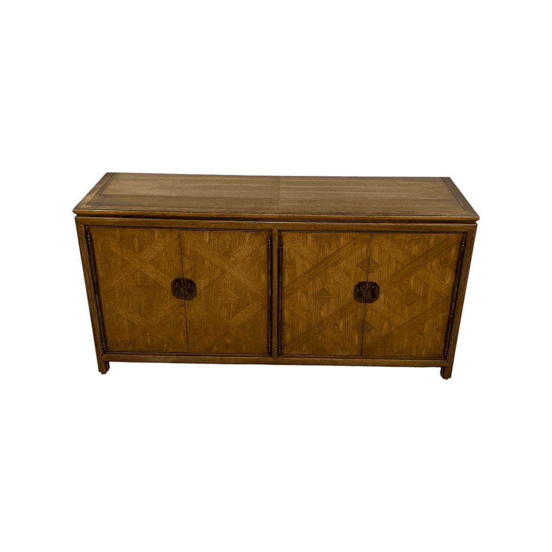 Diamond Parquet Pecan Wood Hollywood Regency Credenza - Thumbnail 4