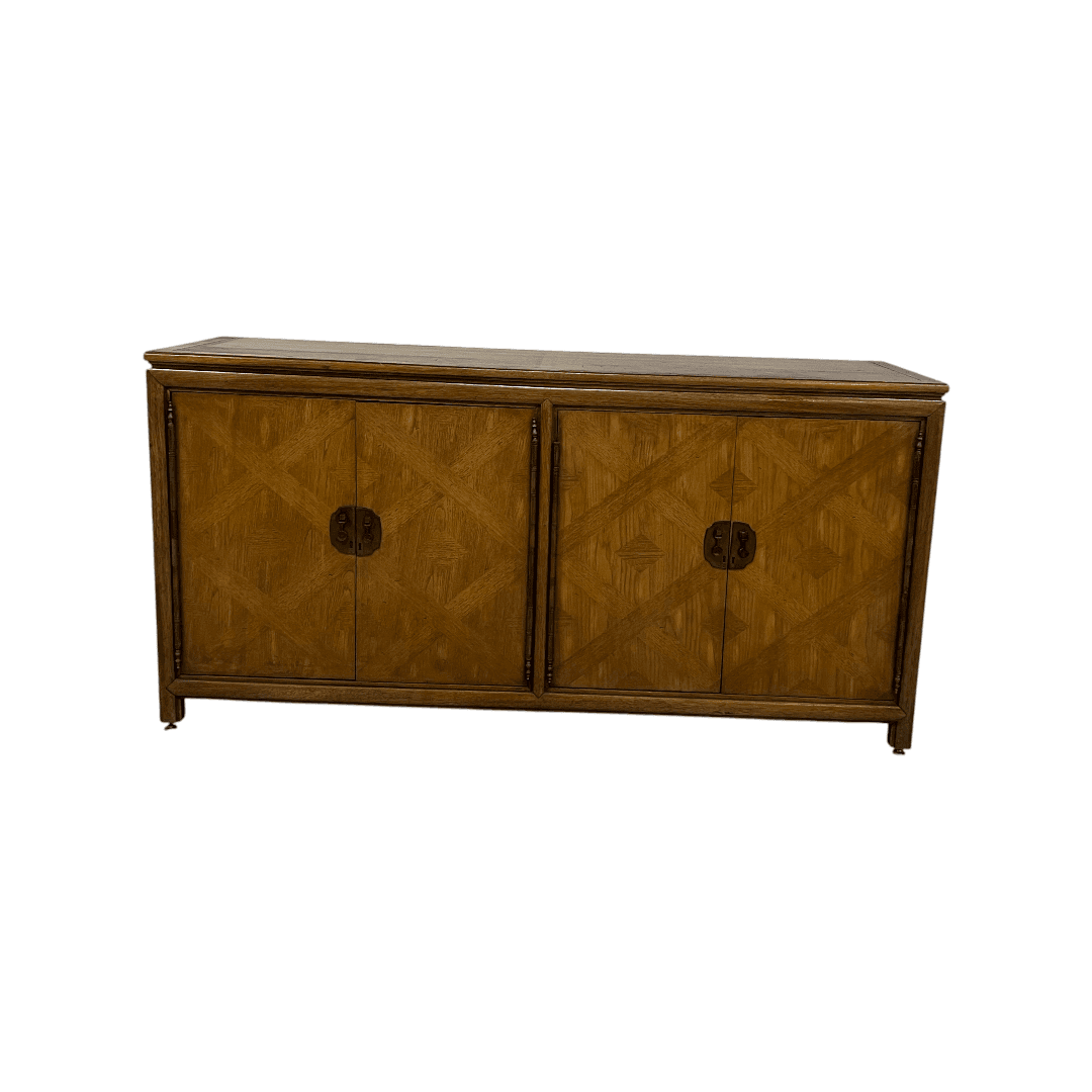 Diamond Parquet Pecan Wood Hollywood Regency Credenza - Thumbnail 3