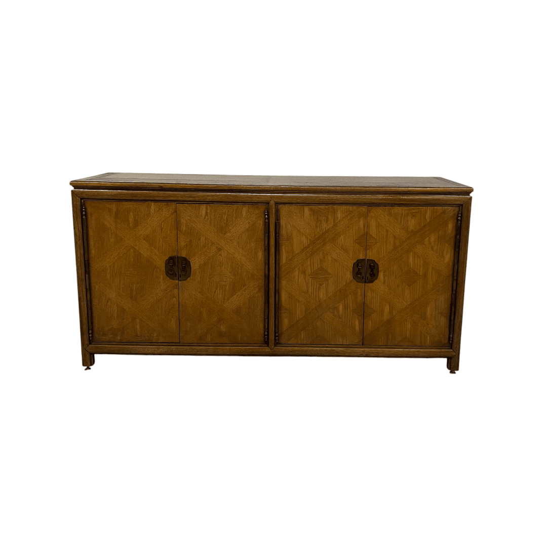 Diamond Parquet Pecan Wood Hollywood Regency Credenza - Thumbnail 2