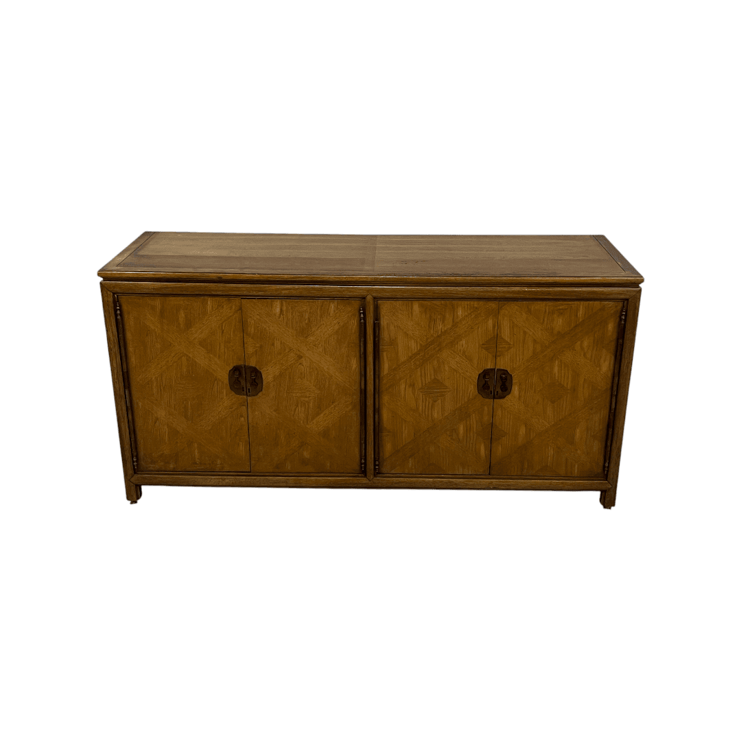 Diamond Parquet Pecan Wood Hollywood Regency Credenza - Thumbnail 6