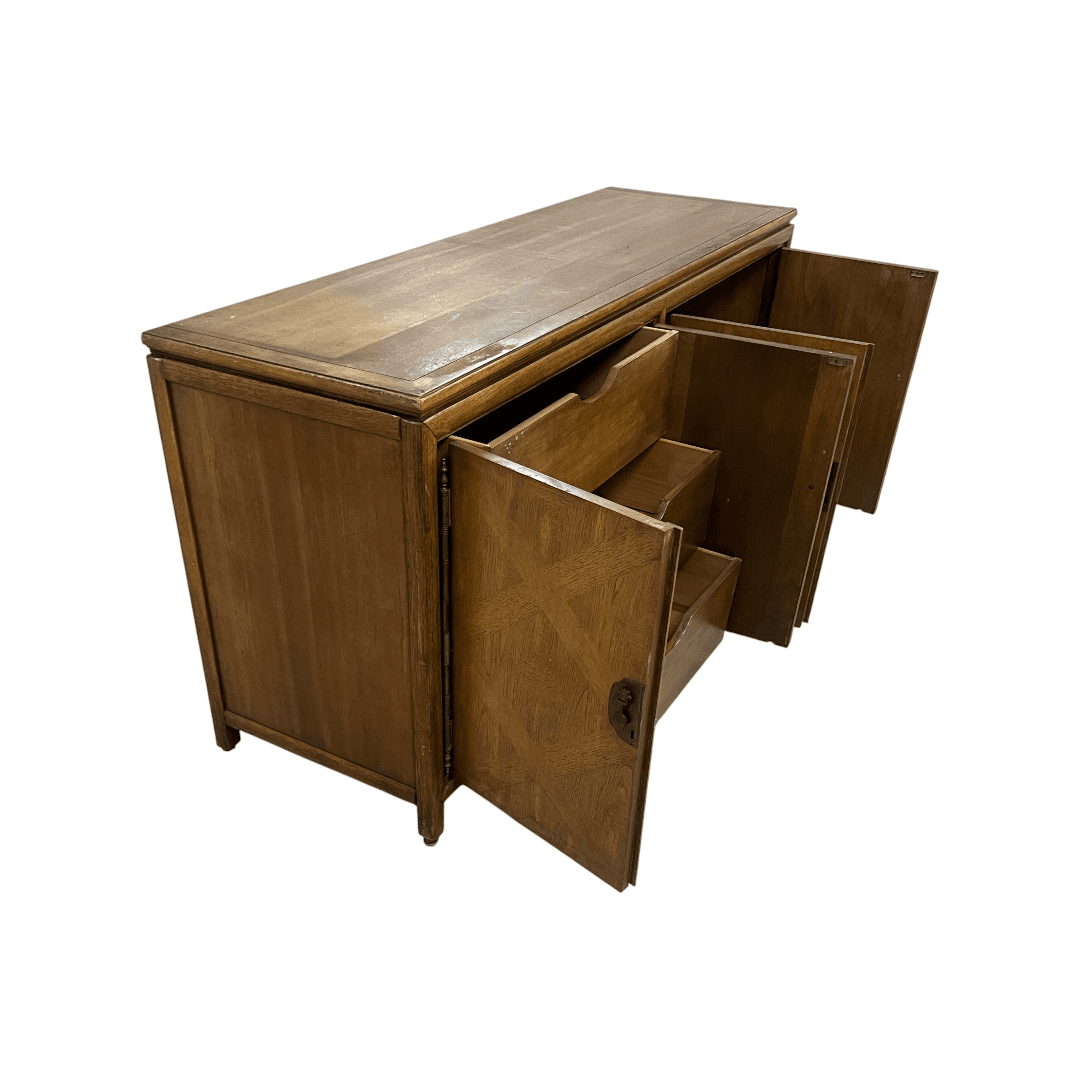 Diamond Parquet Pecan Wood Hollywood Regency Credenza - Thumbnail 17