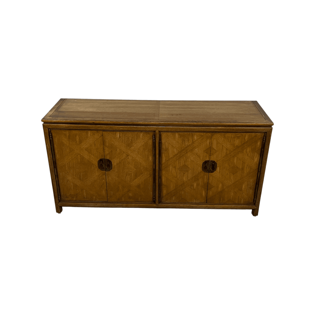 Diamond Parquet Pecan Wood Hollywood Regency Credenza - Thumbnail 5
