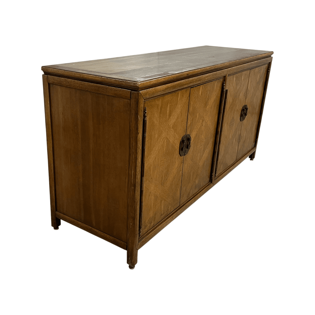Diamond Parquet Pecan Wood Hollywood Regency Credenza - Thumbnail 10