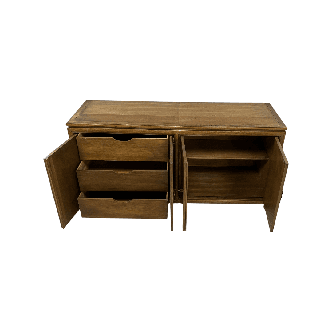 Diamond Parquet Pecan Wood Hollywood Regency Credenza - Thumbnail 12