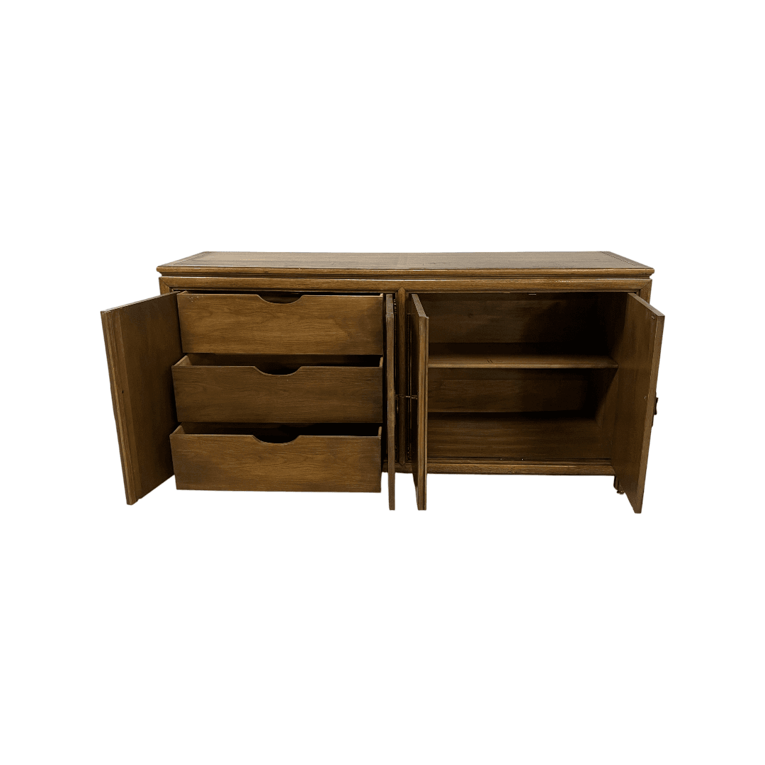 Diamond Parquet Pecan Wood Hollywood Regency Credenza - Thumbnail 13