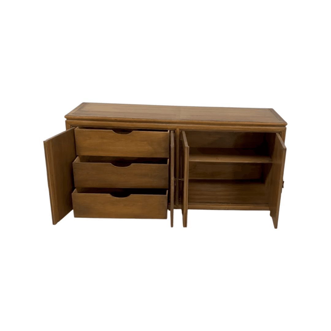 Diamond Parquet Pecan Wood Hollywood Regency Credenza - Thumbnail 20
