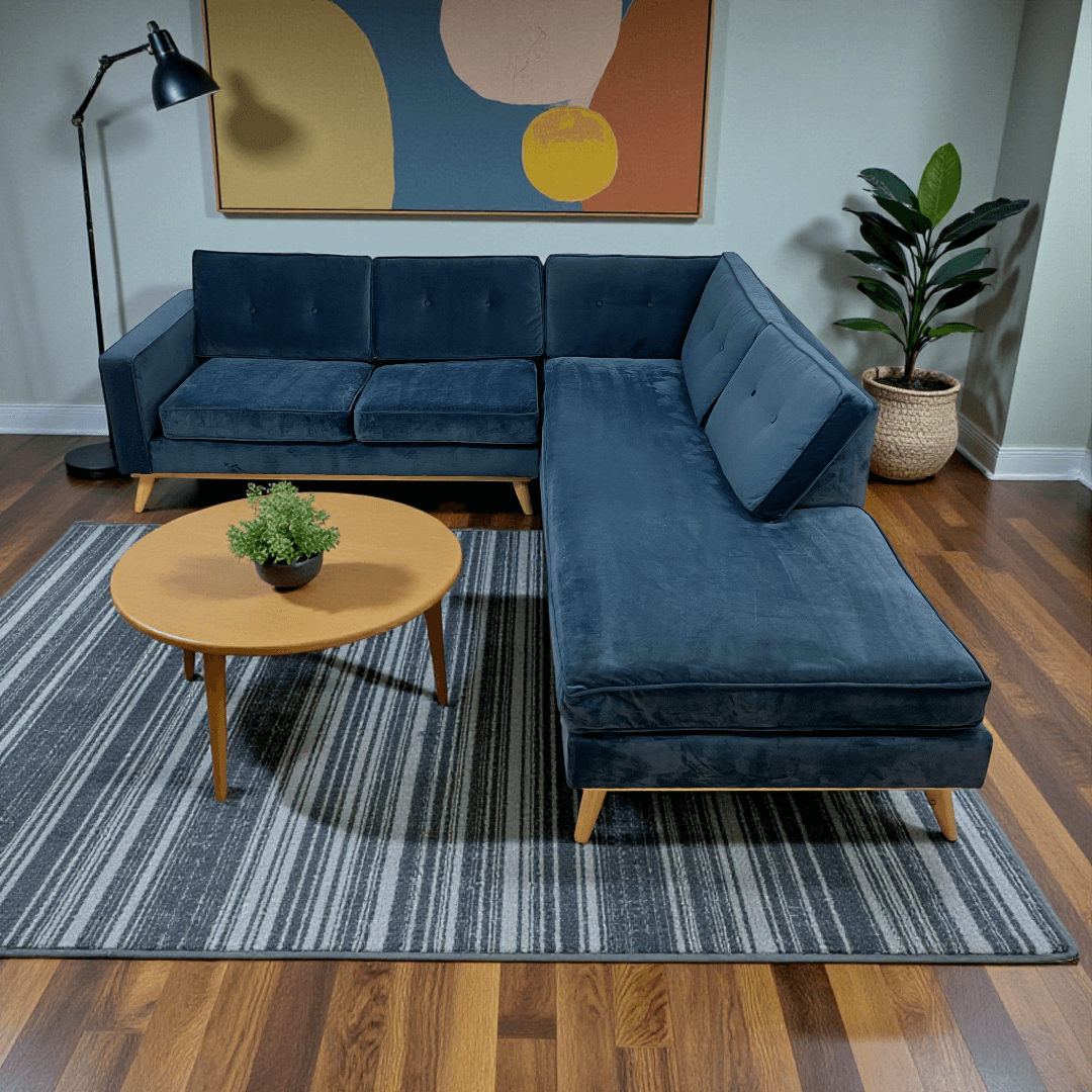 Etsy Artisan Blue Velvet Couch - Image 1