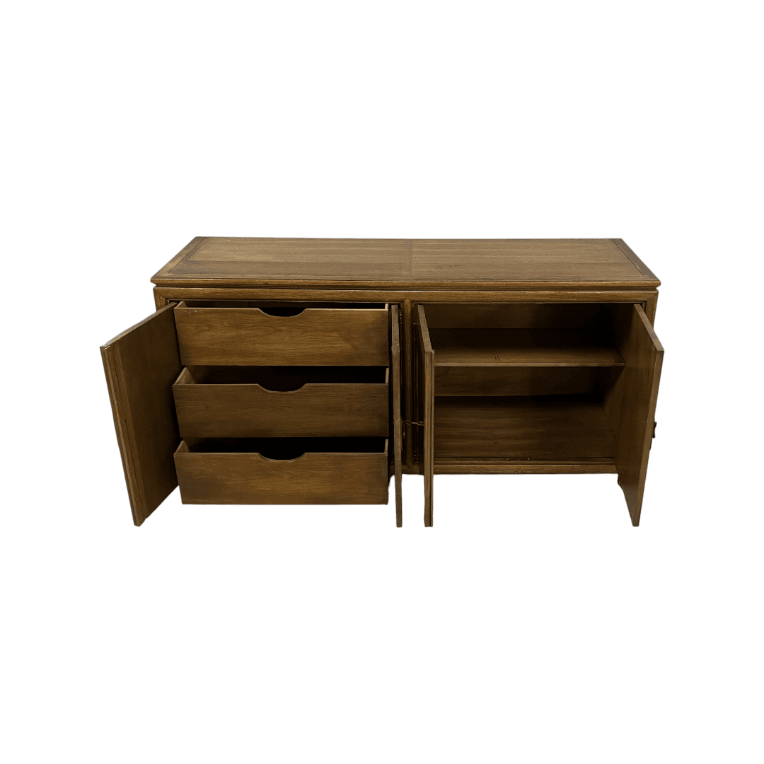 Diamond Parquet Pecan Wood Hollywood Regency Credenza - Thumbnail 11