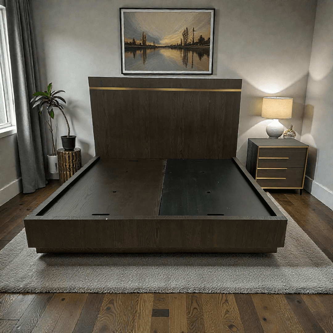 Restoration Hardware Bezier Panel King Bed and Closed Nightstand Set - Image 1