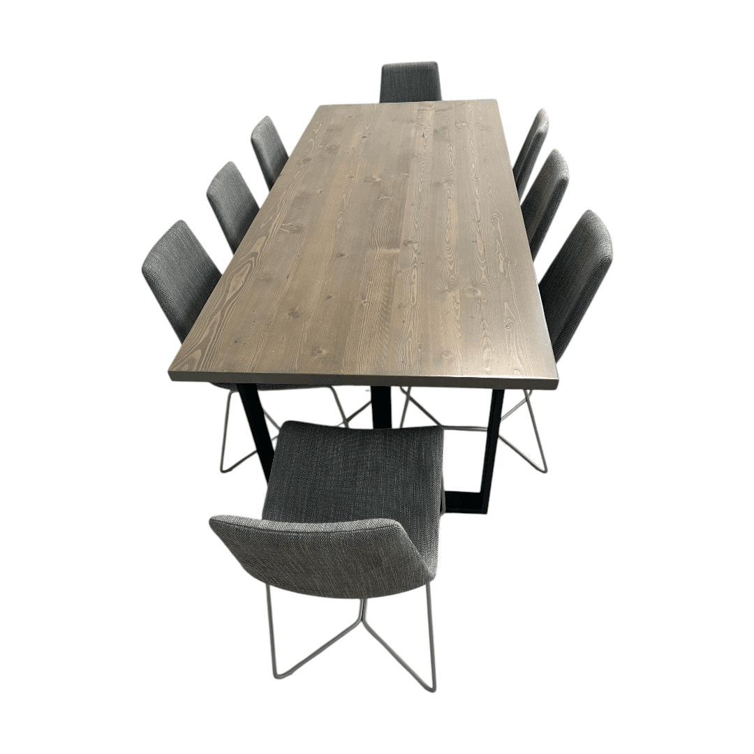 Urban Wood Goods Uptown Reclaimed Wood Dining Table and West Elm Slope Dining Chair Set - Thumbnail 8