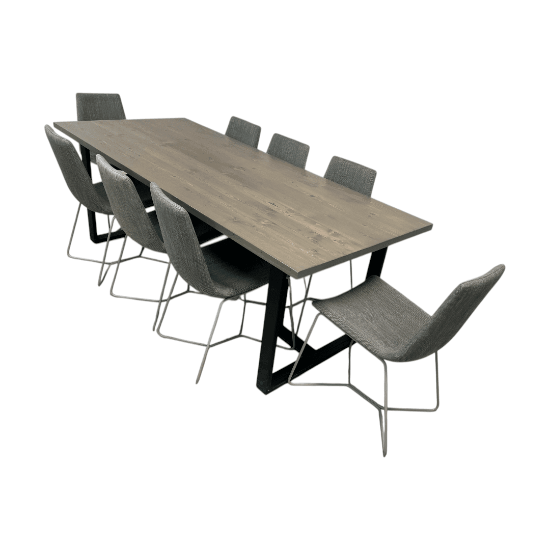 Urban Wood Goods Uptown Reclaimed Wood Dining Table and West Elm Slope Dining Chair Set - Thumbnail 6