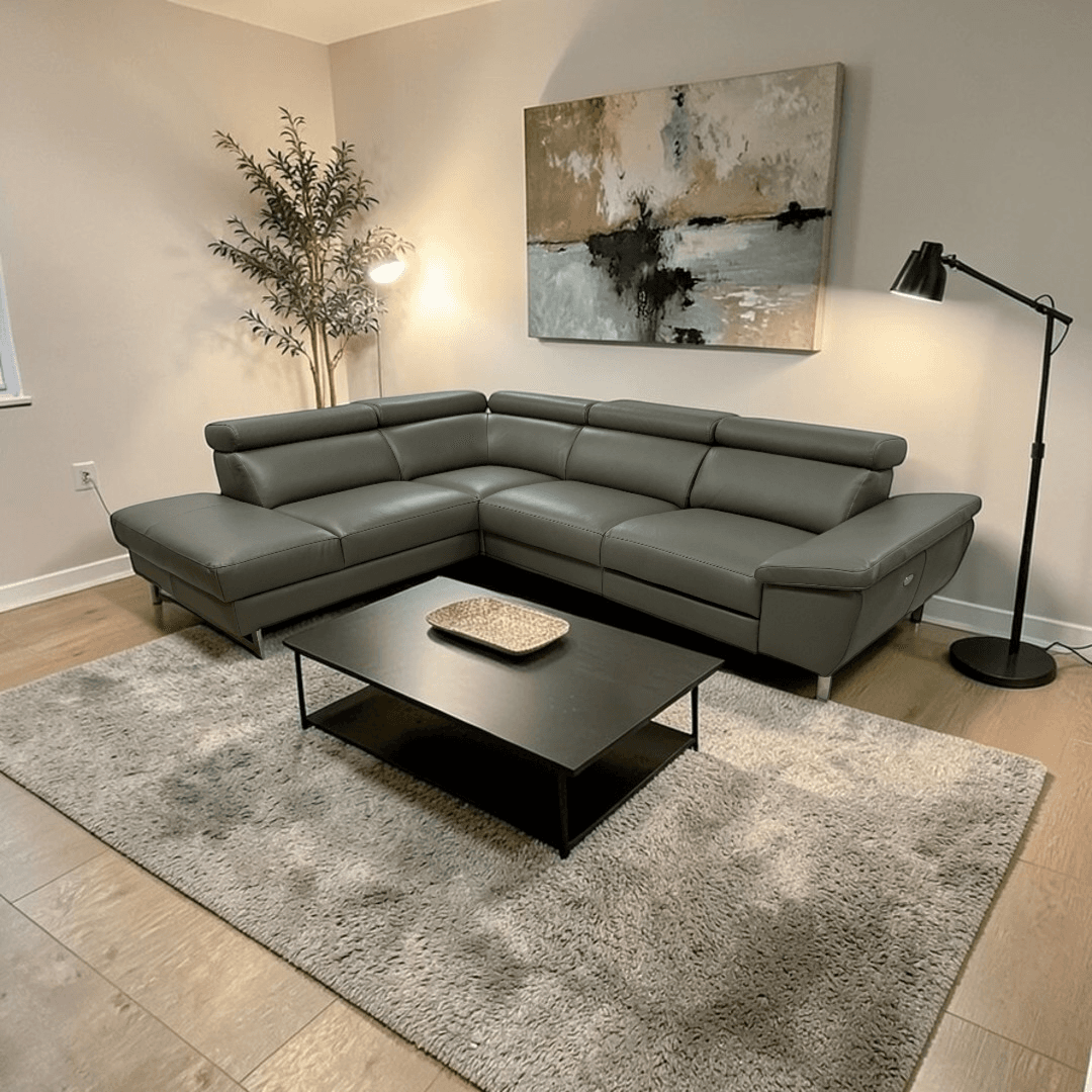 Ebern Designs Italian Leather Power Reclining European Sectional with Adjustable Headrests & Armrest Veeha - Image 1
