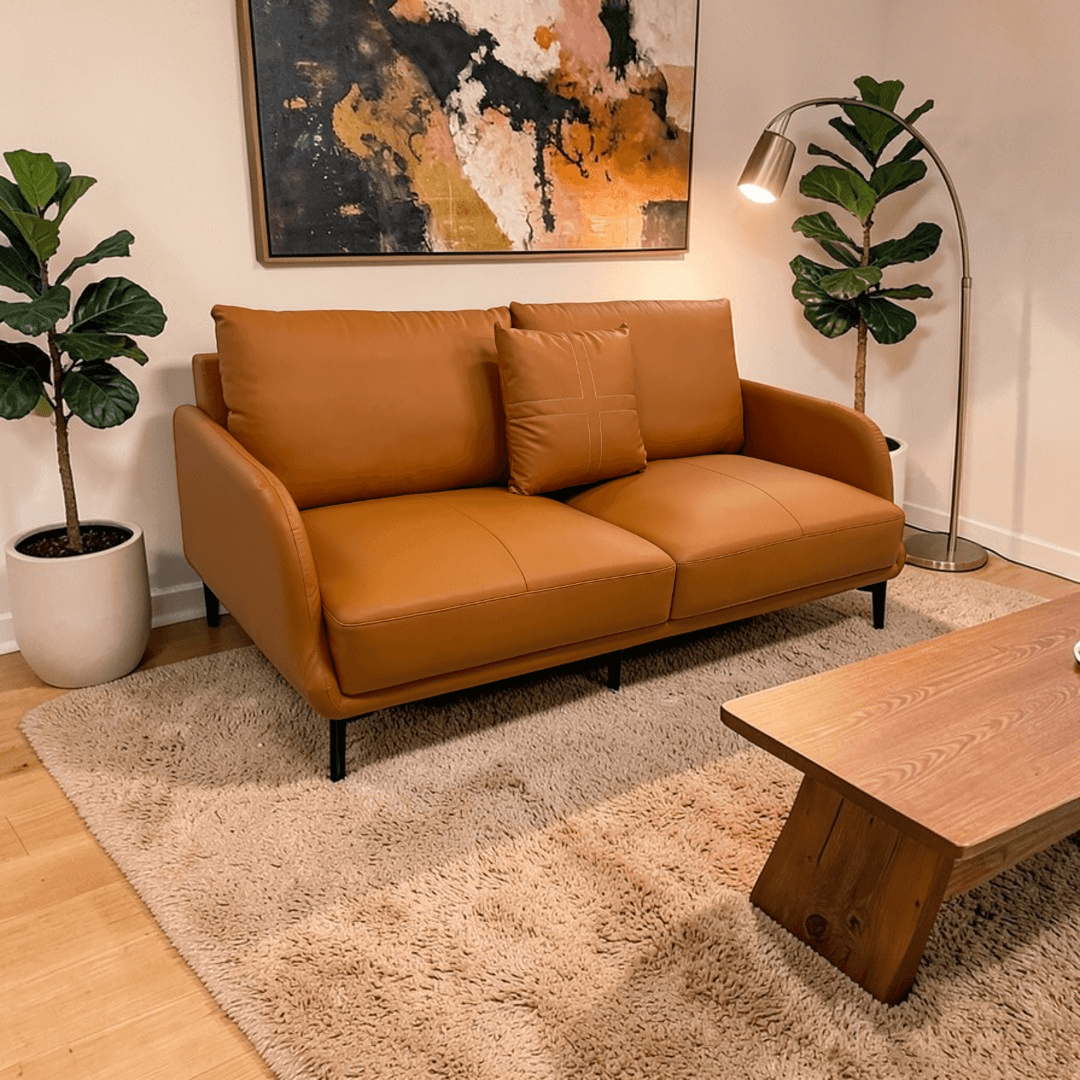 Latitude Run Orange Genuine Leather Standard Sofa Cushion Loveseat - Image 1