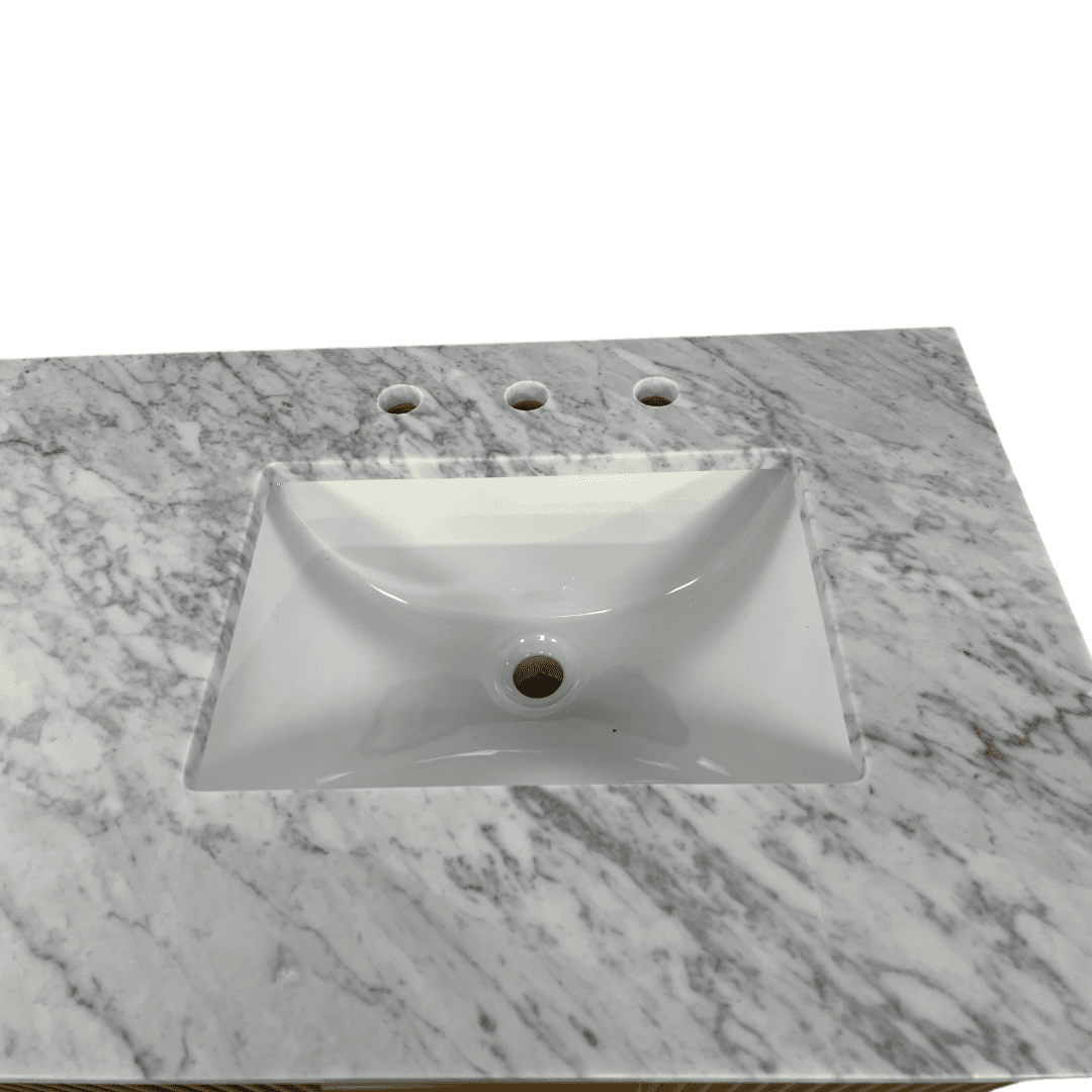 Highbury Furnishings Havana Single Bathroom Vanity in Reeded Birch Carrara Marble Countertop - Thumbnail 8