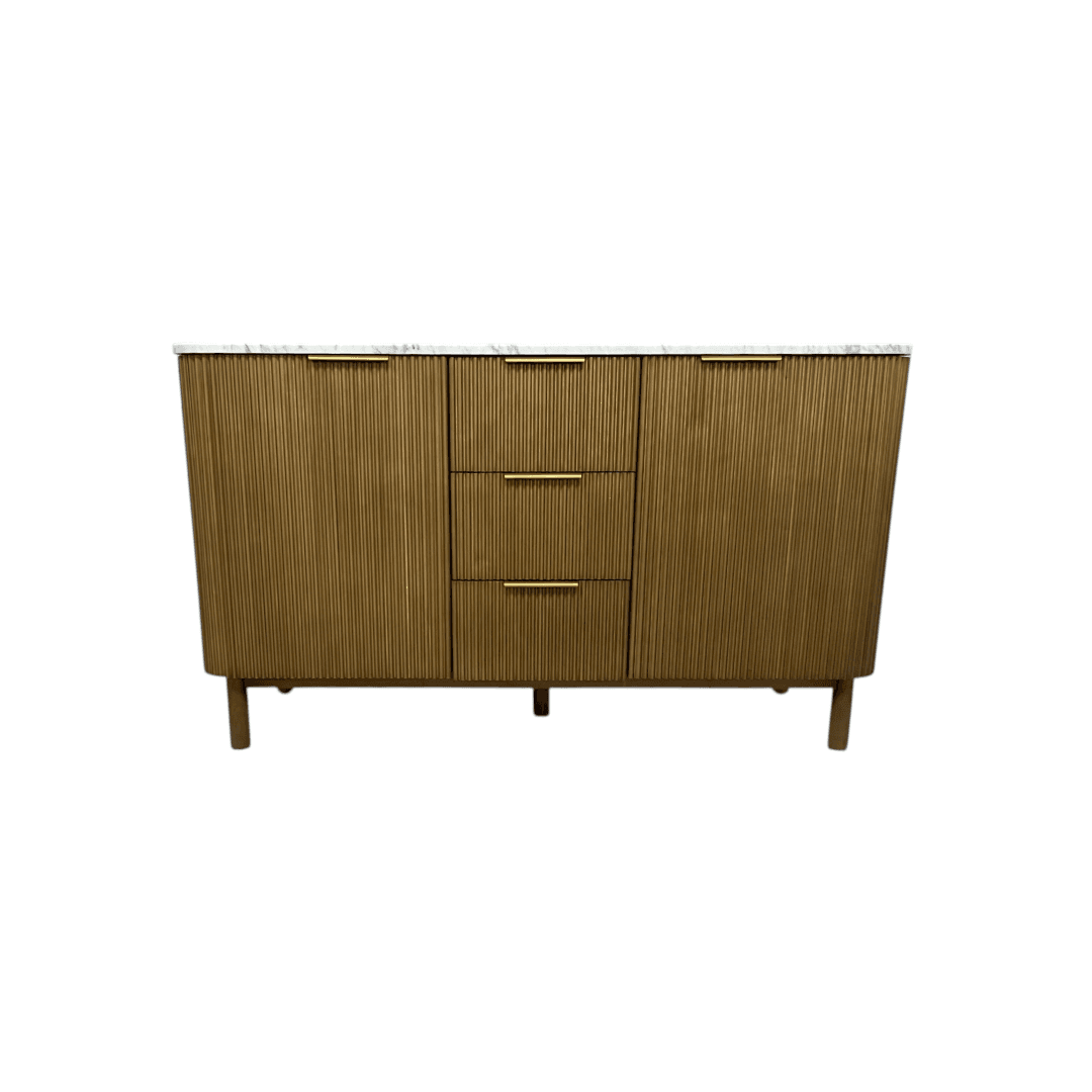 Highbury Furnishings Havana Single Bathroom Vanity in Reeded Birch Carrara Marble Countertop - Thumbnail 2