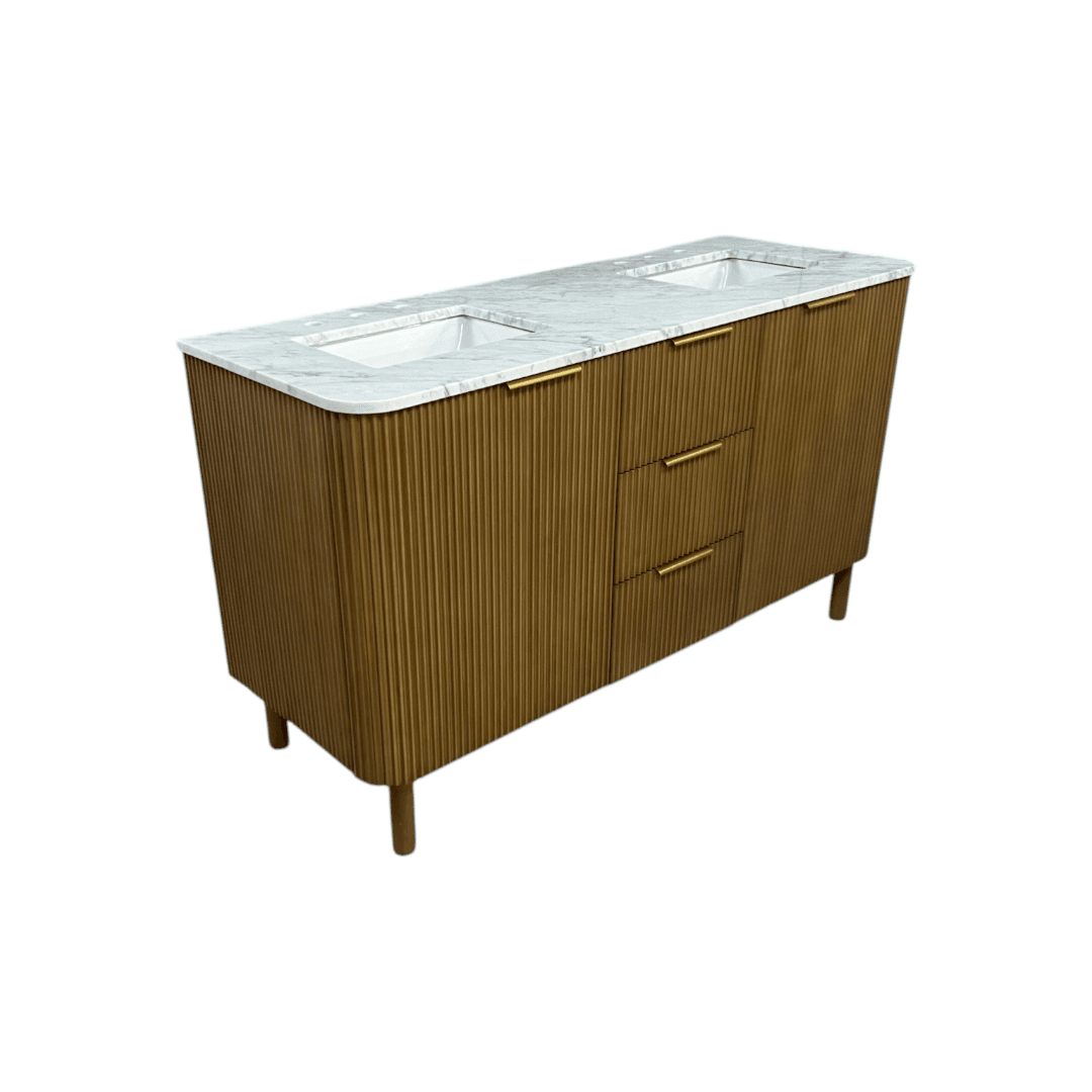 Highbury Furnishings Havana Single Bathroom Vanity in Reeded Birch Carrara Marble Countertop - Thumbnail 4