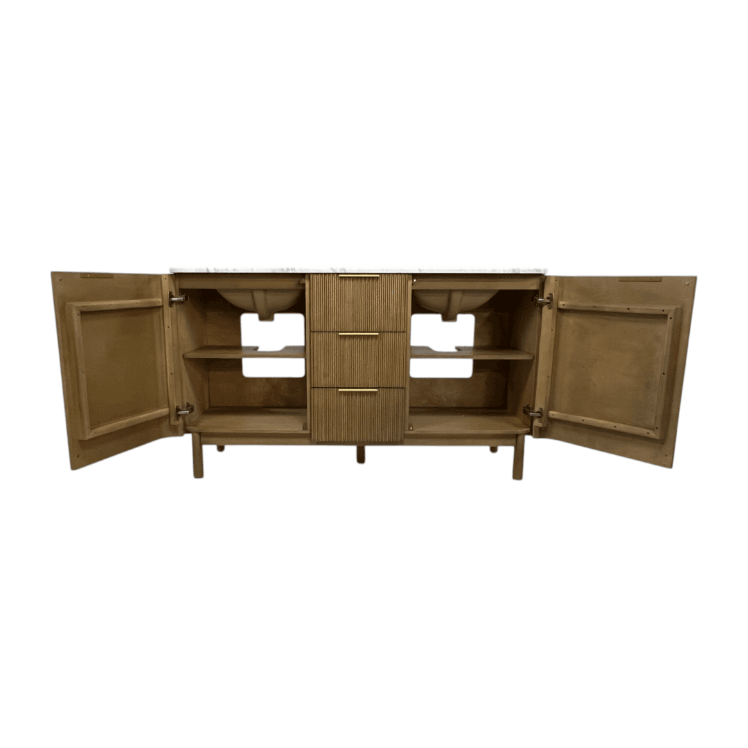 Highbury Furnishings Havana Single Bathroom Vanity in Reeded Birch Carrara Marble Countertop - Thumbnail 11