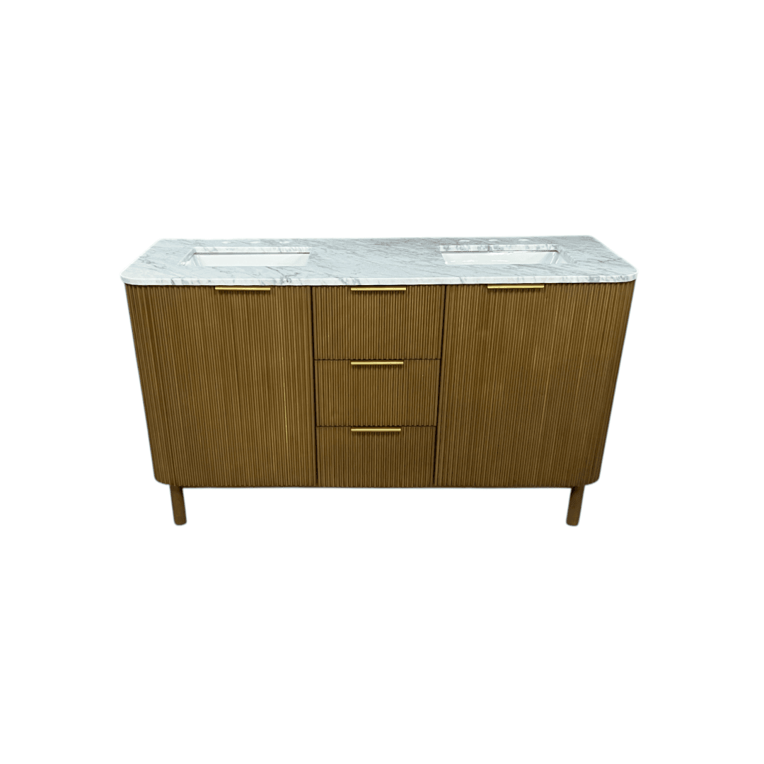 Highbury Furnishings Havana Single Bathroom Vanity in Reeded Birch Carrara Marble Countertop - Thumbnail 3