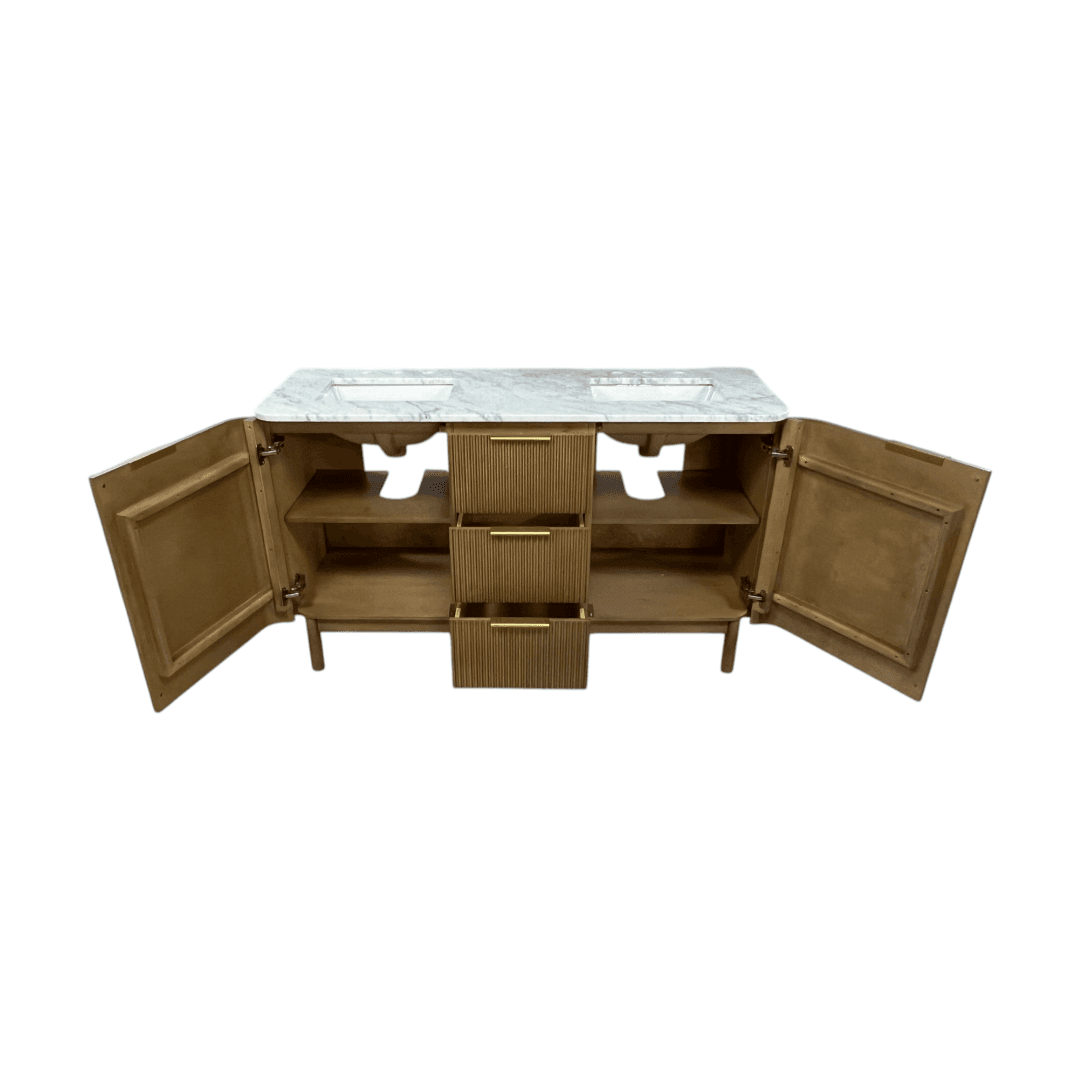 Highbury Furnishings Havana Single Bathroom Vanity in Reeded Birch Carrara Marble Countertop - Thumbnail 13