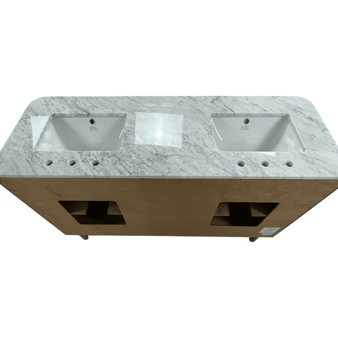 Highbury Furnishings Havana Single Bathroom Vanity in Reeded Birch Carrara Marble Countertop - Thumbnail 10