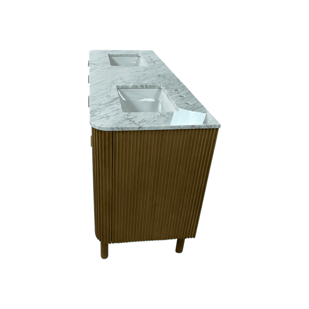 Highbury Furnishings Havana Single Bathroom Vanity in Reeded Birch Carrara Marble Countertop - Thumbnail 5