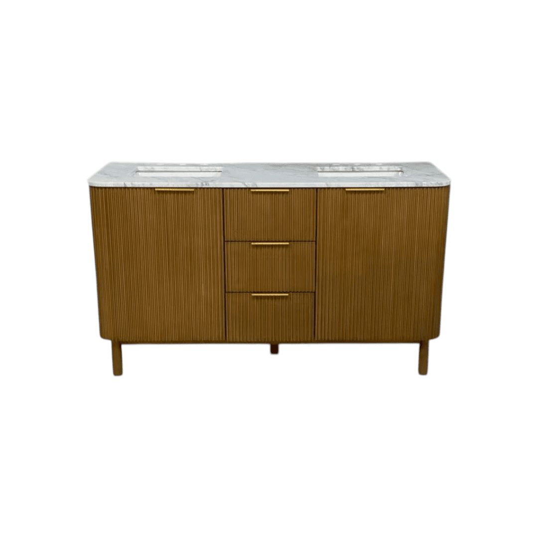 Highbury Furnishings Havana Single Bathroom Vanity in Reeded Birch Carrara Marble Countertop - Thumbnail 15