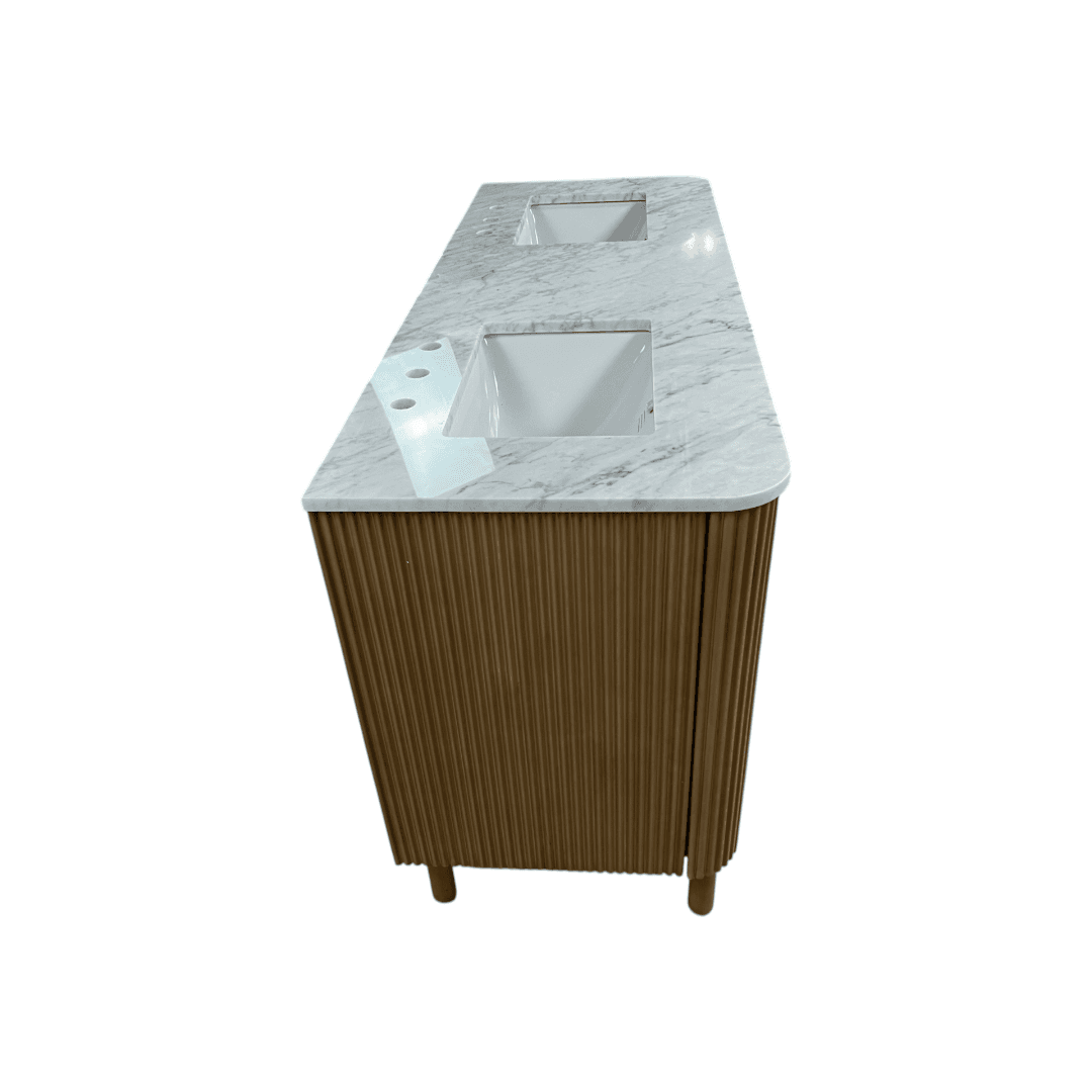 Highbury Furnishings Havana Single Bathroom Vanity in Reeded Birch Carrara Marble Countertop - Thumbnail 6