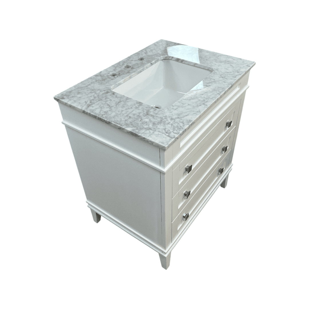 Birch Lane Frankfurt Single Bathroom Vanity Set with White Cabinet and Carrara Marble Countertop - Thumbnail 6