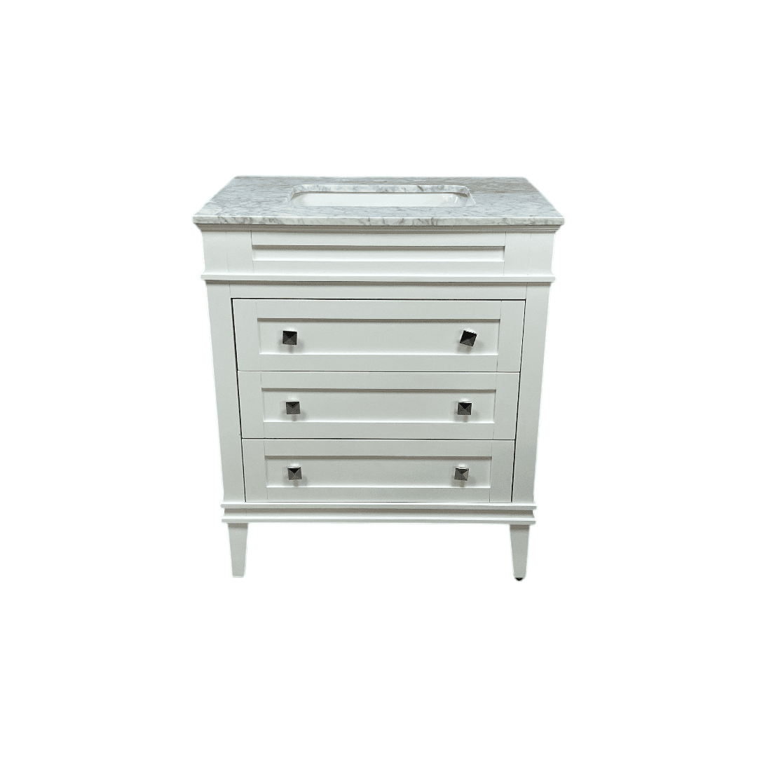 Birch Lane Frankfurt Single Bathroom Vanity Set with White Cabinet and Carrara Marble Countertop - Thumbnail 2