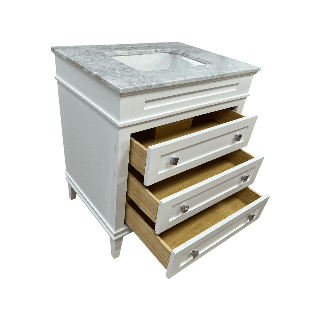 Birch Lane Frankfurt Single Bathroom Vanity Set with White Cabinet and Carrara Marble Countertop - Thumbnail 14