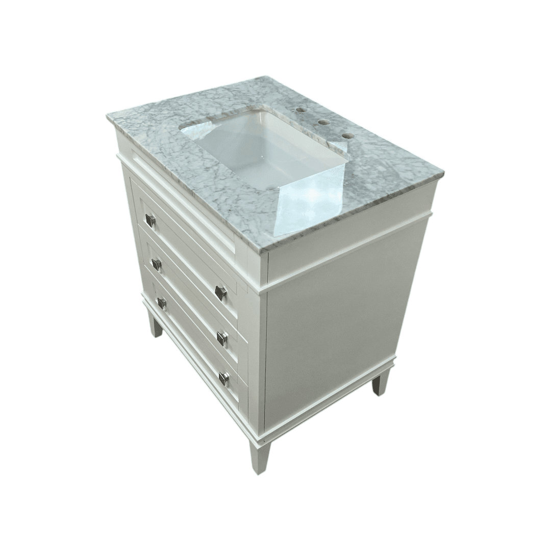 Birch Lane Frankfurt Single Bathroom Vanity Set with White Cabinet and Carrara Marble Countertop - Thumbnail 5