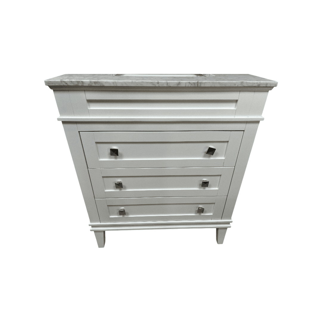 Birch Lane Frankfurt Single Bathroom Vanity Set with White Cabinet and Carrara Marble Countertop - Thumbnail 8