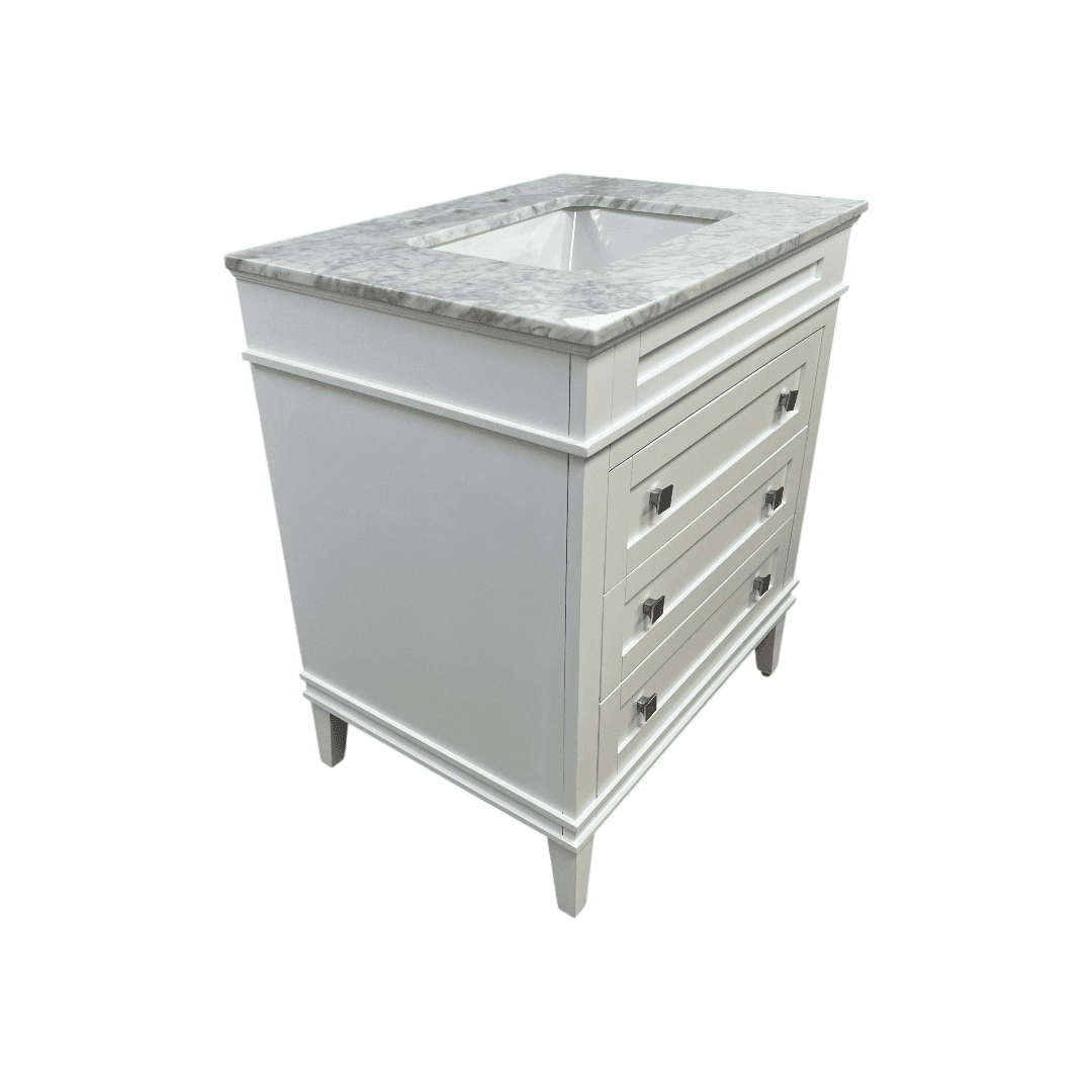 Birch Lane Frankfurt Single Bathroom Vanity Set with White Cabinet and Carrara Marble Countertop - Thumbnail 7