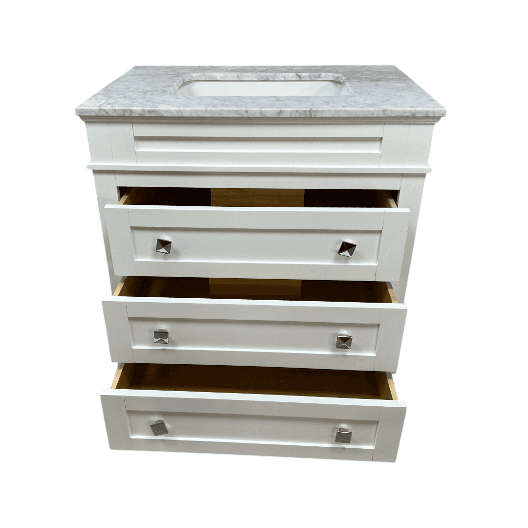 Birch Lane Frankfurt Single Bathroom Vanity Set with White Cabinet and Carrara Marble Countertop - Thumbnail 12