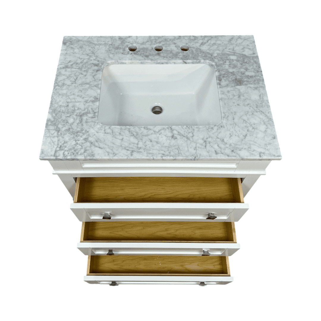 Birch Lane Frankfurt Single Bathroom Vanity Set with White Cabinet and Carrara Marble Countertop - Thumbnail 13