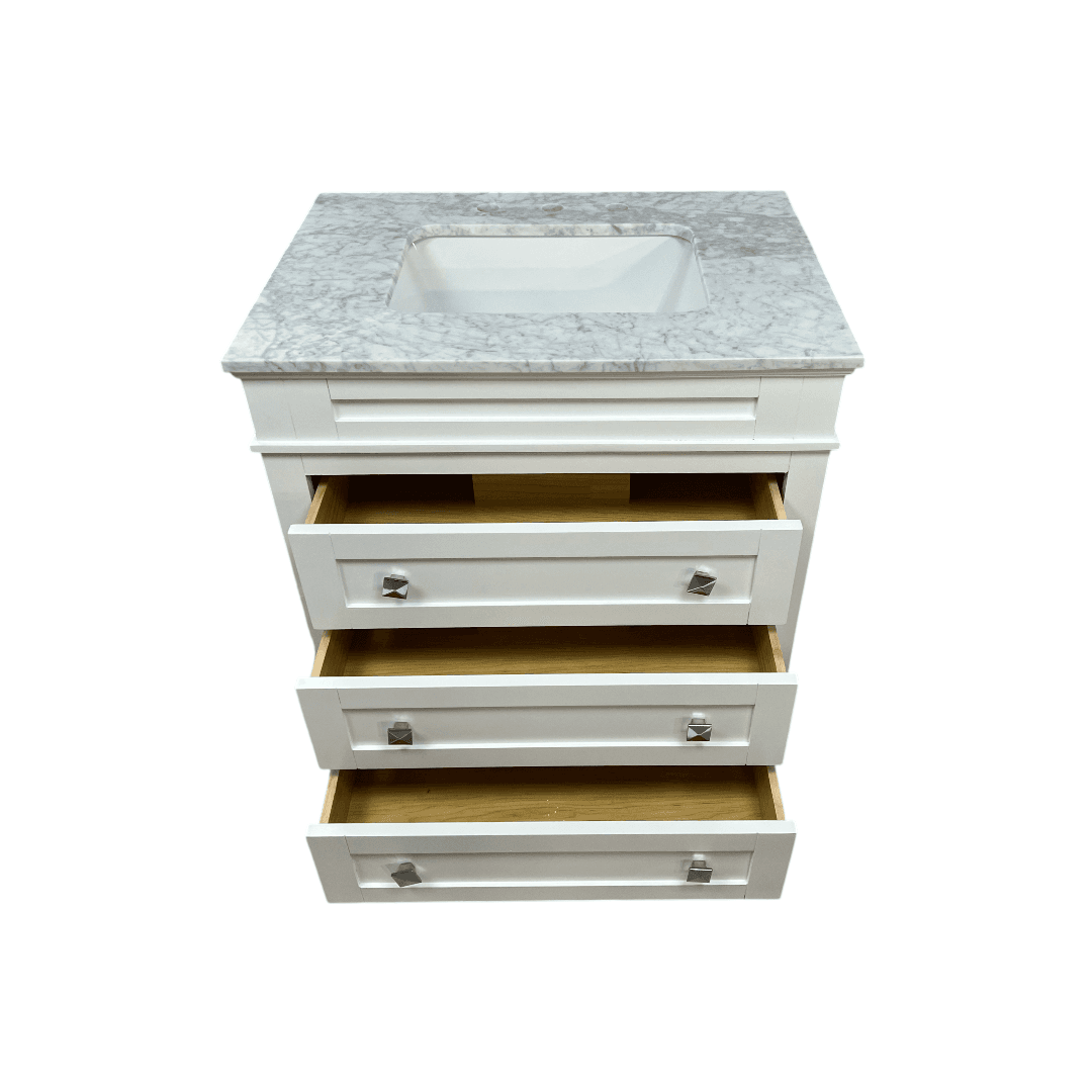 Birch Lane Frankfurt Single Bathroom Vanity Set with White Cabinet and Carrara Marble Countertop - Thumbnail 11