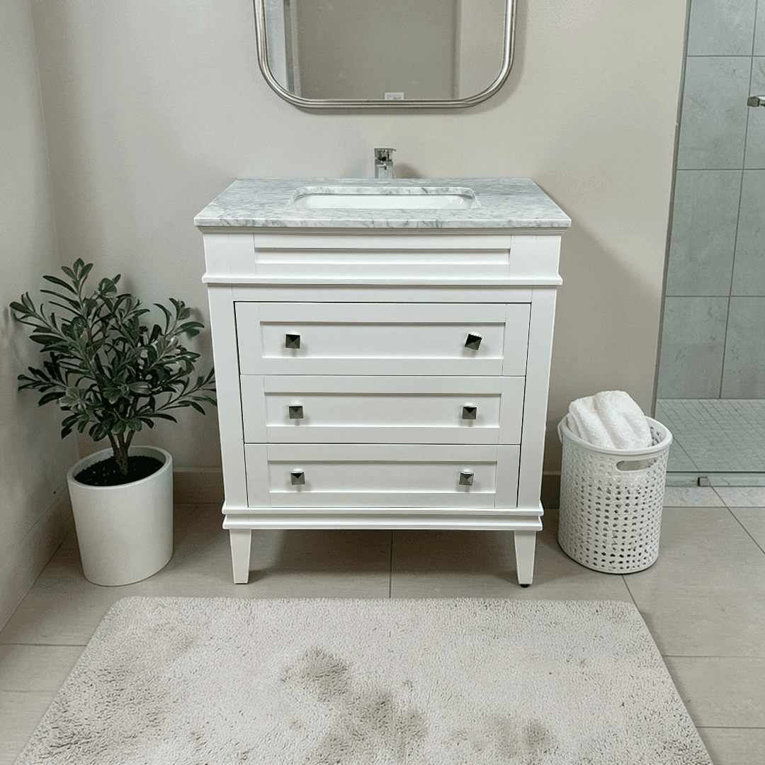 Birch Lane Frankfurt Single Bathroom Vanity Set with White Cabinet and Carrara Marble Countertop - Image 1