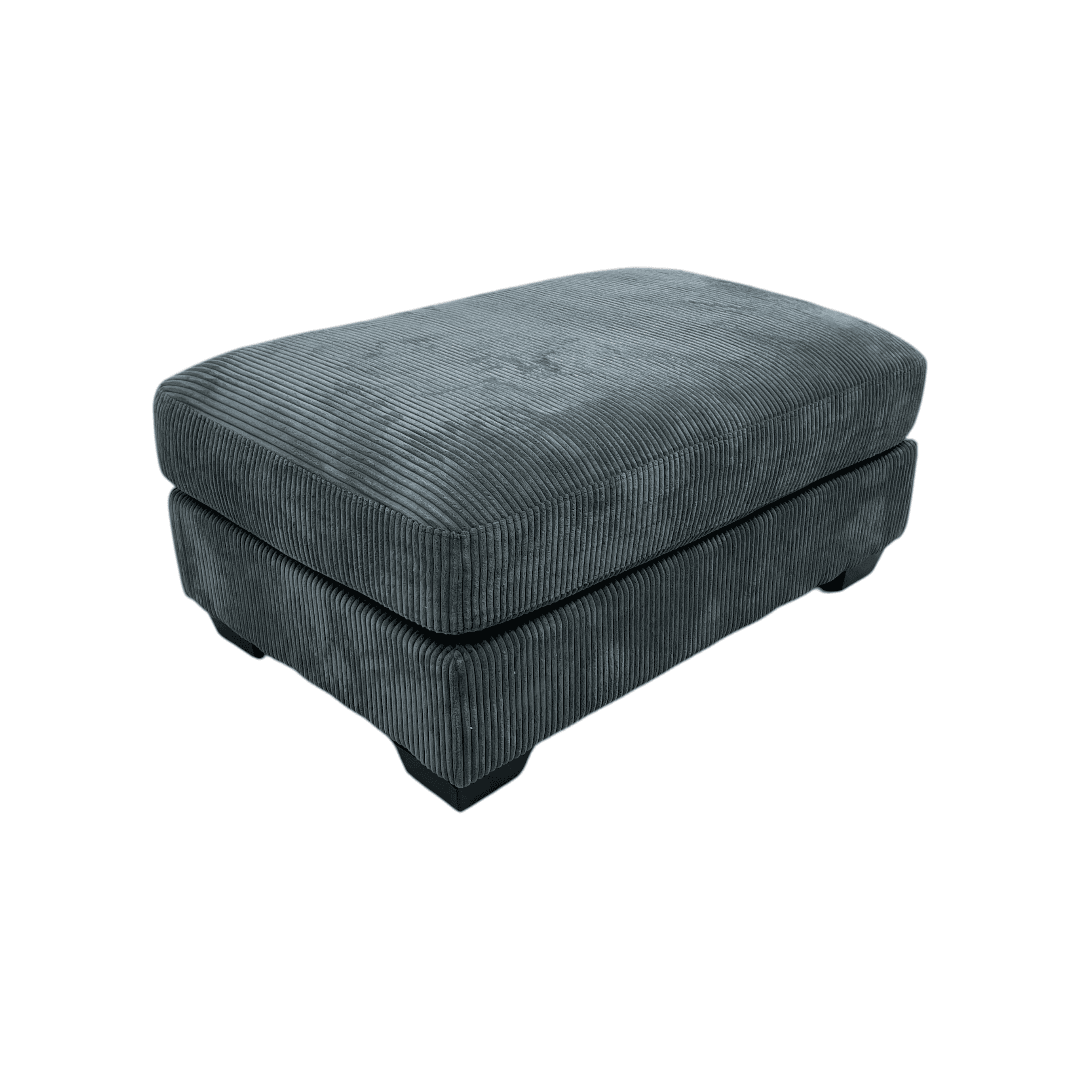 Ebern Designs Maelina Upholstered Gray Square Corduroy Ottoman with Solid Wood Legs - Thumbnail 2