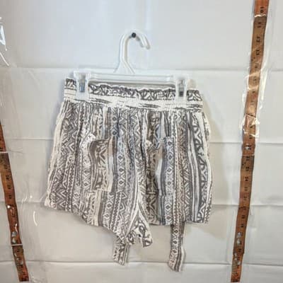 Cali 1850 Paperbag Geometric Drawstring Shorts Women's XS Beige White - Thumbnail 2