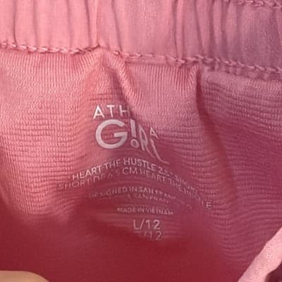 Athleta Girl Heart The Hustle 2.5" Pink Sweat Shorts L/12 Elastic Waist Pockets - Thumbnail 4