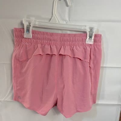 Athleta Girl Heart The Hustle 2.5" Pink Sweat Shorts L/12 Elastic Waist Pockets - Thumbnail 2