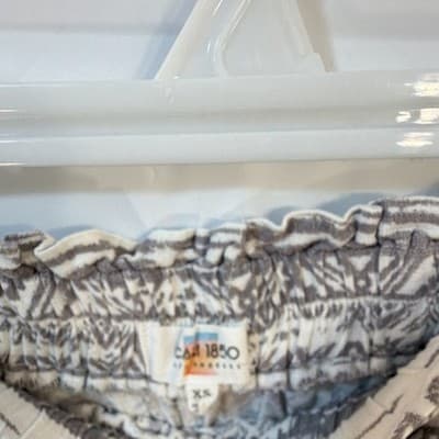 Cali 1850 Paperbag Geometric Drawstring Shorts Women's XS Beige White - Thumbnail 3