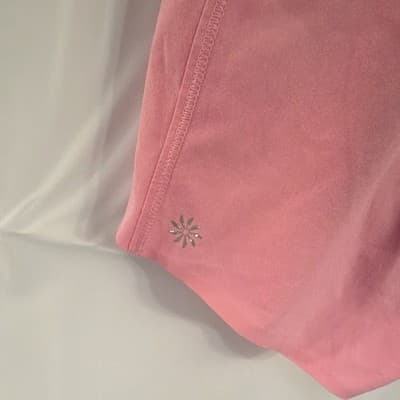 Athleta Girl Heart The Hustle 2.5" Pink Sweat Shorts L/12 Elastic Waist Pockets - Thumbnail 3