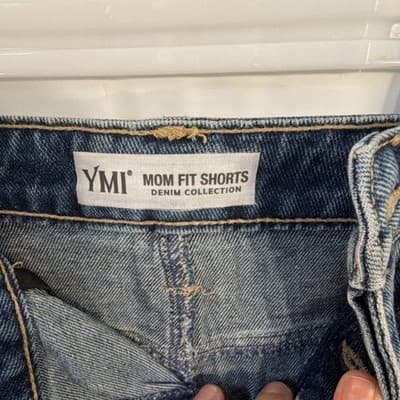 YMI Mom Fit Shorts Denim Collection High-Rise Distressed Blue Denim Size 11/30 - Thumbnail 3