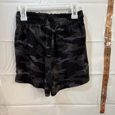 Athleta Girl Camouflage Athletic Shorts Black Gray M/8-10 Elastic Waist Pocket - Thumbnail 2