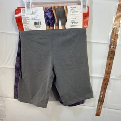 Mondetta Girls Bike Shorts M 10/12 Purple & Gray Floral Solid 2 Pack - Thumbnail 2